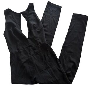Solemio Los Angeles Black Jumpsuit Sleeveless Plunge Neckline Women's Size Small